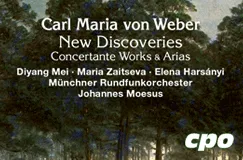 "Carl Maria von Weber, New Discoveries, Concertante Works & Arias" und Künstlernamen. Waldhintergrund. cpo-Logo