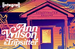 "Ann Wilson & Tripsitter" und "Congregated Ground" vor einem stilisierten Gebäude in kräftigen Farben.