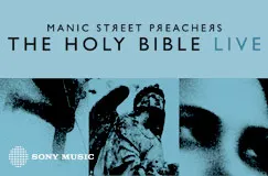 Text: "MANIC STREET PREACHERS THE HOLY BIBLE LIVE". Unten links ein Sony Music-Logo. Statue und Gesichter in Blau-Grau.