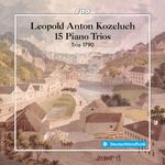 Text: "Leopold Anton Kozeluch. 15 Piano Trios. Trio 1790."

Illustration: Malerische Stadtansicht mit Fluss und Bergen.