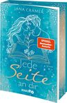 Text: "JANA CRÄMER", "SPIEGEL Bestseller-Autorin", "Jede Seite an dir", "ROMAN", "KNAUR". Illustration: ein Paar über einem Buch.