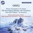 "GRIEG: Piano Concerto in A minor. Verschneiter Berg mit roten Hütten am Meer. Audiophile Edition Logo oben links."