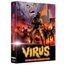 "Virus: Die Hölle der lebenden Toten" in großer Schrift. Eine bedrohliche Szene mit Soldaten, Feuer und einem Monster im Hintergrund.