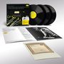 Plattencover mit Text: "Steve Reich Drumming: Music for Mallet Instruments, Voices and Organ, Six Pianos". Dazu Schallplatten und Booklet., 3 LPs