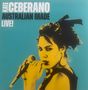 Text: "KATE CEBERANO AUSTRALIAN MADE LIVE!" Eine Frau mit Mikrofon in der Hand, grafisch in Gelb und Schwarz vor türkisfarbenem Hintergrund., 2 LPs