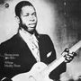 Elmore James, John Brim, "Whose Muddy Shoes." Schwarz-weißes Foto eines Mannes mit Gitarre, formelle Kleidung., LP