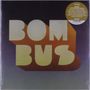 Große Schrift "BOMBUS" in 3D-Optik, darunter ein Aufkleber mit englischem Text über ein Musikalbum und Liedinformationen., LP