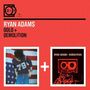 "RYAN ADAMS GOLD + DEMOLITION" auf rotem Hintergrund, zwei Bilder: links Person mit Flagge, rechts Kassette, dazwischen Pluszeichen.