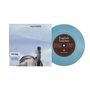 Text: English Teacher, Nearly Daffodils. Links Schallplattencover, rechts blaue Vinylplatte. Cover zeigt abstrakte Kunst., Single 7"