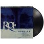 Texte auf einer Schallplattenhülle: "Rα", "DUALITY". Die Gestaltung ist dunkelblau mit abstrakten Formen., LP