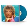 "ROD STEWART GREATEST HITS 2" oben auf einem Albumcover, daneben eine blaue Schallplatte., LP