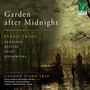 "Garden after Midnight" steht oben. Bild zeigt eine neblige Gartenlandschaft mit Bäumen, Pfad und Figuren unter einem düsteren Himmel., CD