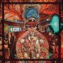 "The Well... And Flames Ran Like Living Animals" steht wiederholt am Rand. Farbintensive, surrealistische Collage mit vielen Details., LP