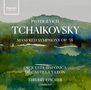 "Pyotr Ilyich Tchaikovsky, Manfred Symphony Op. 58" steht in Weiß. Darunter aquarellartige Landschaft in Grüntönen.