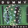 Text: "DUMMY FREE ENERGY". Abstrakte Illustration einer bunten, perforierten Kugel auf grünem Hintergrund., LP