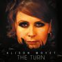 Text: "ALISON MOYET, THE TURN." Nahaufnahme eines Gesichts mit stark geschminkten Augen, goldenen Ohrringen und dunklem Hintergrund.