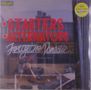 Text: "the ex", "STARTERS ALTERNATORS", "Forget and Domestic". Gelbe Plakette mit durchgestrichenem Hammer., LP