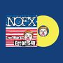 „NOFX“, „The War on Errorism“; Illustration eines Clowns mit Trump-ähnlichem Gesicht auf amerikanischer Flagge, gelbe Schallplatte., LP