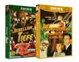 "Rebellion in der Tiefe" und "Monstermann Verbreitet Schrecken" – DVD-Cover im Retro-Horrorfilmstil., 2 Blu-ray Discs und 1 DVD