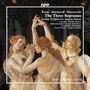 Text: "Rossi · Marazzoli · Mazzocchi, The Three Sopranos, Earthly Delights for Angelic Voices, Boston Early Music Festival."

Illustration: Drei festlich gekleidete Frauen im Tanz., CD
