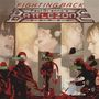 Text: "Fighting Back, Paul Di'Anno's Battlezone". Vordergrund: Rote Silhouetten von Soldaten, Hintergrund: Musiker beim Auftritt., LP
