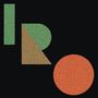 Texte "IRO". Geometrische Formen mit grünen und orange-roten Mustern, schwarze Punkte auf farbigem Hintergrund., LP