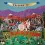 Banner mit „WELCOME TO“, darunter „DEATH VALLEY GIRLS“. Landschaft mit Bergen, Tieren, Menschen und Pflanzen, Schriftzug „EARTH“., CD