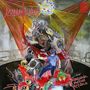 „Baphomet's Blood“, „Speed Metal“; Illustration: Dämon mit Baphomet-Ähnlichkeit greift Rocker in blutigem Chaos an., LP