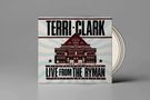"Terri Clark Live from the Ryman", Illustration einer Konzertbühne vor grauem Hintergrund mit blauen Wellenlinien., 2 CDs