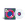 Text: "the casa under ground", "STEREO". Klare Vinyl-Schallplatte neben farbigem, geometrischem Cover mit liegender Person., LP