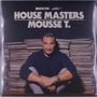 Text: "HOUSE MASTERS MOUSSE T." Ein Mann sitzt vor hohen Stapeln von Schallplatten., 3 LPs