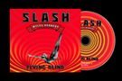 „SLASH“, „MYLES KENNEDY & THE CONSPIRATORS“, „FLYING BLIND“. Taucher auf rot-gelbem Hintergrund. CD und Hülle mit Spiralmuster., CD