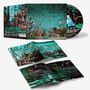 Texte auf Buchcover und CD: "BODEGA" und "LEGO". Illustration mit surrealer Szenerie: Gebäude, Pflanzen, Wasser und Miniaturwelten., CD