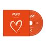 Text: "PUR" und "BLEIB MIR". Ein herzförmiges Design auf rotem Hintergrund mit einer CD daneben., CD