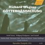"Richard Wagner: Götterdämmerung" in großen Buchstaben, dazu ein grüner Hintergrund mit Silhouetten von zwei Personen., 4 CDs