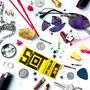 Text: „SLOT“ und „DRY SWALLOW“. 
Verschiedene Objekte wie Münzen, Sonnenbrille, Zigarettenstummel und bunte Streudekoration., LP