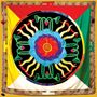 Eine bunte Illustration mit einem zentralen, rotierenden Wirbel umgeben von grünen Schlangenmotiven auf einem komplexen Muster., CD