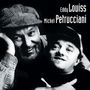 Text: "Eddy Louiss", "Michel Petrucciani". Schwarz-weiß Foto von zwei lachenden Männern, einer mit Mütze, eng aneinander., 2 LPs