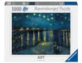 Ravensburger Puzzle, 1000 Teile. Gemälde von Van Gogh: Sternennacht über der Rhone, mit blauem Himmel und leuchtenden Sternen., Spiele
