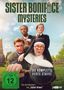 „Sister Boniface Mysteries“ - „Die komplette vierte Staffel“. Eine Nonne mit Lupe, umgeben von drei Personen, im Freien., 3 DVDs