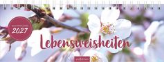 Wochenplaner 2027, Lebensweisheiten. Zarte Kirschblüten im Hintergrund, spiralgebunden.