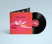 "HOPPLA HOPPLA" und "STOPPOK" sind auf einem orangefarbenen Cover mit einer rosa Banane. Daneben liegt eine schwarze Schallplatte., LP
