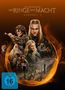 "Die Ringe der Macht - Staffel 2". Verschiedene Fantasy-Charaktere vor einem leuchtenden, orangen Hintergrund. FSK 16 Symbol., 4 DVDs