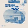 "Kerriside Collection", "Cue Blue". Eine Collage in Blautönen mit Wellenmotiv und Surfer am Strand., LP