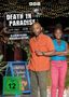 "DEATH IN PARADISE", "Karibische Weihnachten". Zwei Personen lächeln, die Umgebung ist festlich dekoriert.