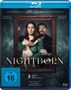 "Nightborn" mit Seidi Haarla und Rupert Grint. Blu-ray Cover, Frau hält Baby, Mann im Hintergrund, grüner Hintergrund.
