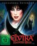 „Elvira's Haunted Hills“-Cover, zeigt eine Frau mit dramatischem Make-up und Umhang, FSK 12 Logo in der Ecke., Blu-ray Disc