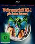 „Weltraumschiff MR-1 gibt keine Antwort“. Science-Fiction-Illustration mit grüner Kreatur und Menschen hinter einem Bullauge., Blu-ray Disc
