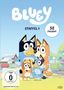 „Bluey Staffel 1“ steht oben. Unter dem Titel „52 Folgen!“ Darunter eine blaue Hunde-Familie.