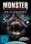 "Tom Sizemore. Monster Hunters - Die Alienjäger. Die Jagd auf die tödlichsten Monster der Galaxie beginnt jetzt. FSK 16." Ein furchterregendes Monster mit großen Zähnen., DVD